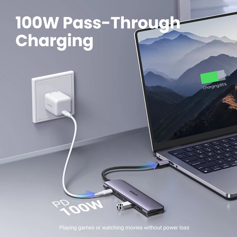 UGREEN-USB C 허브 유형 3.1 HDMI 4K SD TF PD 100W 어댑터, 맥북 아이패드 프로 에어 M2 M1 PC 액세서리 5Gbps USB C 3.0 허브