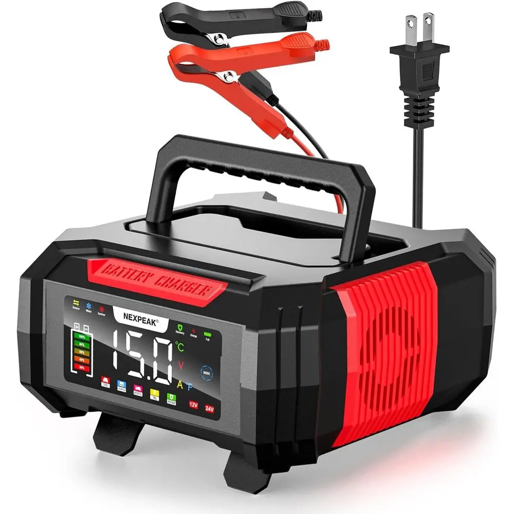 

Trickle 12V/24V Car Battery 9-Stage Smart LiFePO4 Battery Maintainer with Overcharge Protection Pulse Repair for Car, Truck, Mot