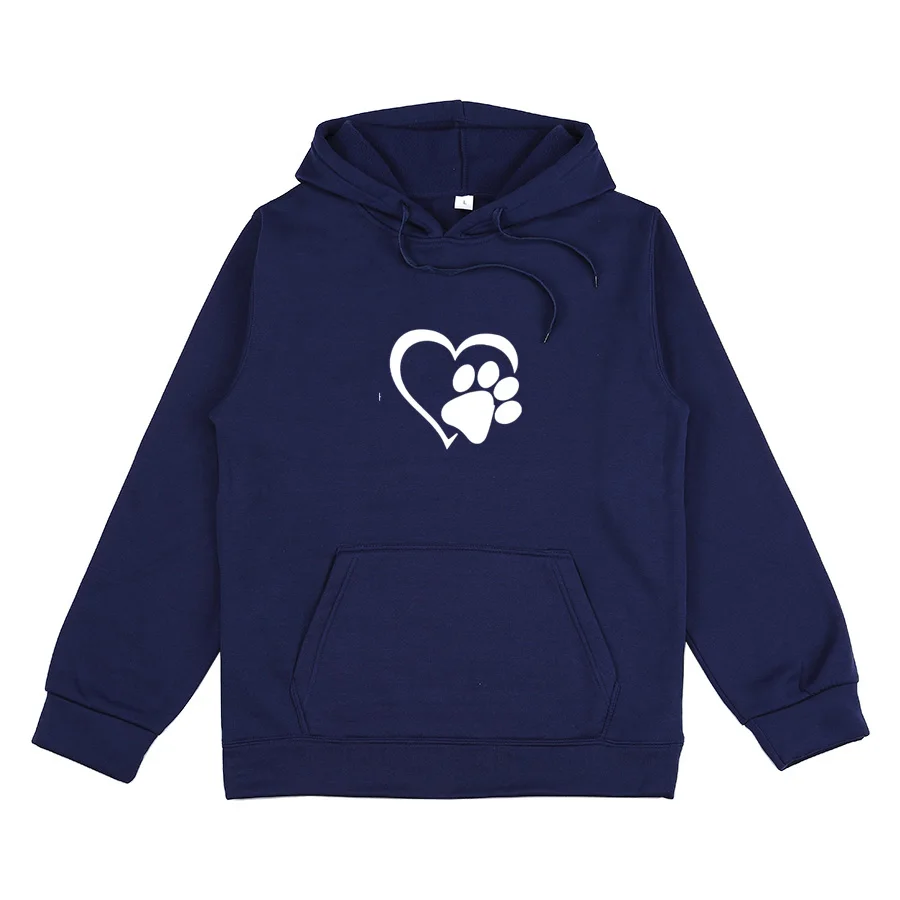 New Cute Dog Paw and Heart Shape Print Hoodies Women Casual Long Sleeve Hoodies Autumn Winter Pullovers Plus Size