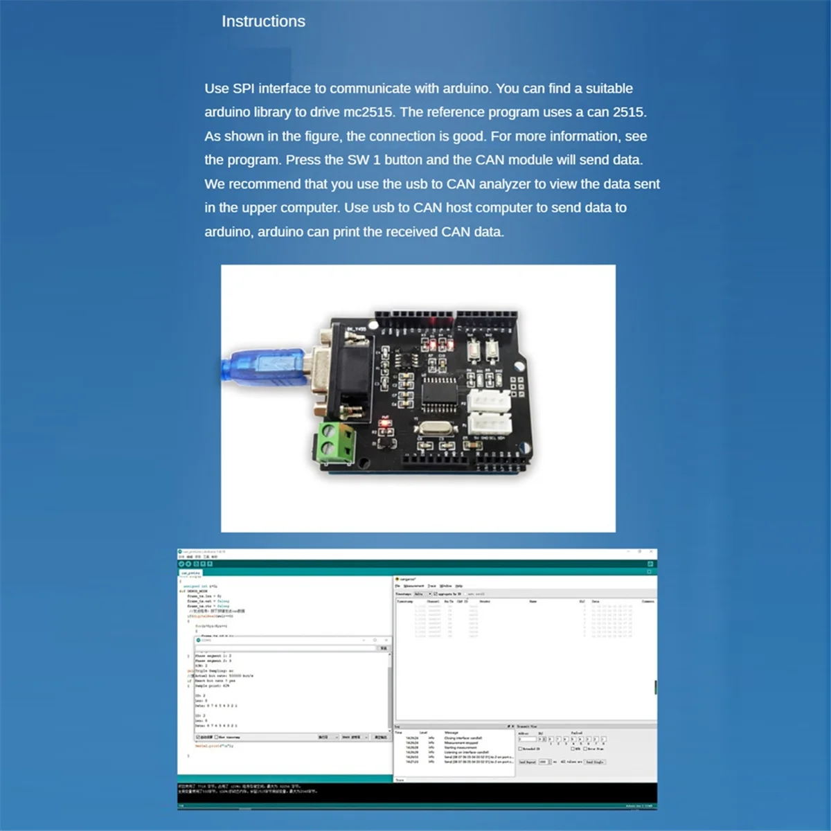 MCP2515 Can Bus Shield Expansion Board for ARDUINO CAN Automobile Communication Protocol Analysis Learning Module