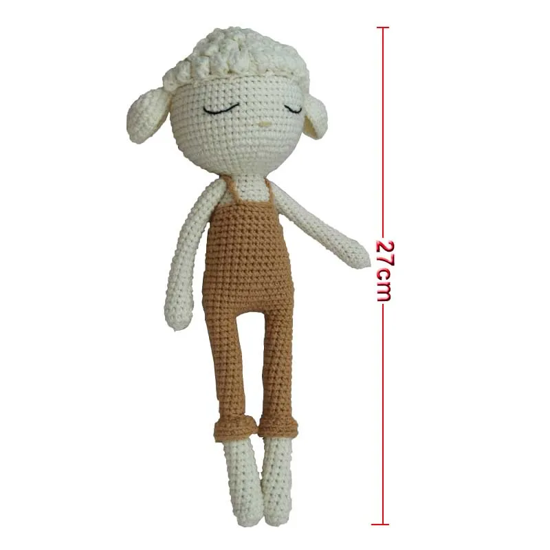 Handmade Crocheted Wool Dolls Long Ears Sheep Dolls Plush Toys Sleeping Dolls for Kids Baby Birthday Present