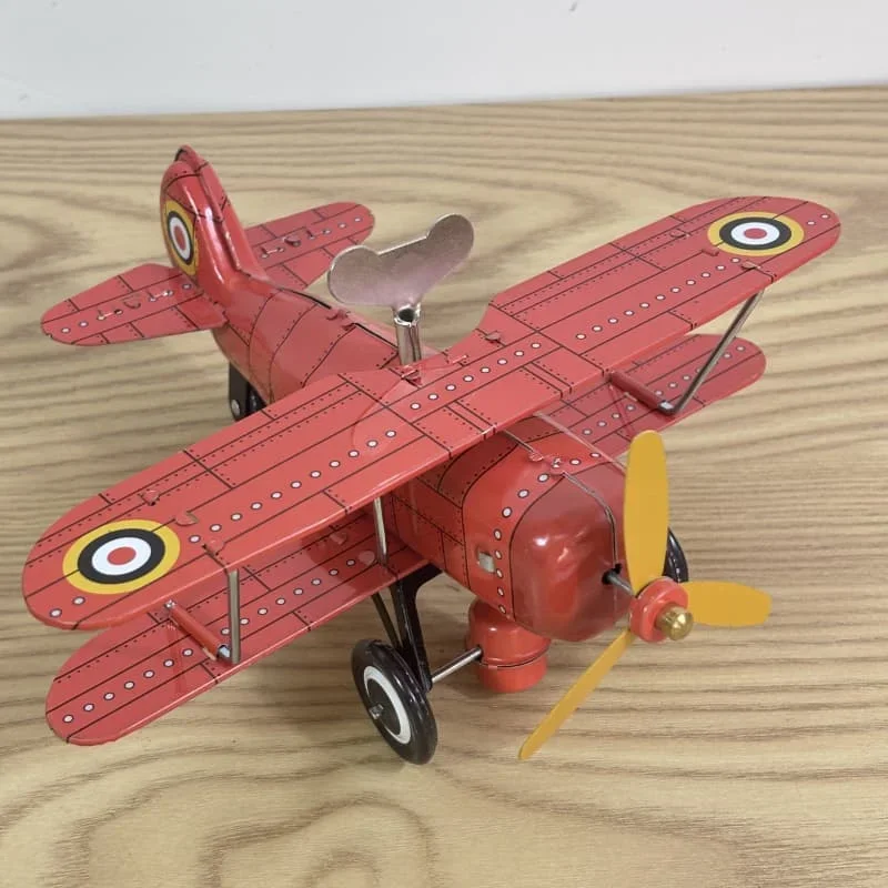 [Funny] Adult Collection Retro Wind up toy Metal Tin second world war fighter propeller plane Mechanical toy Clockwork toy gift