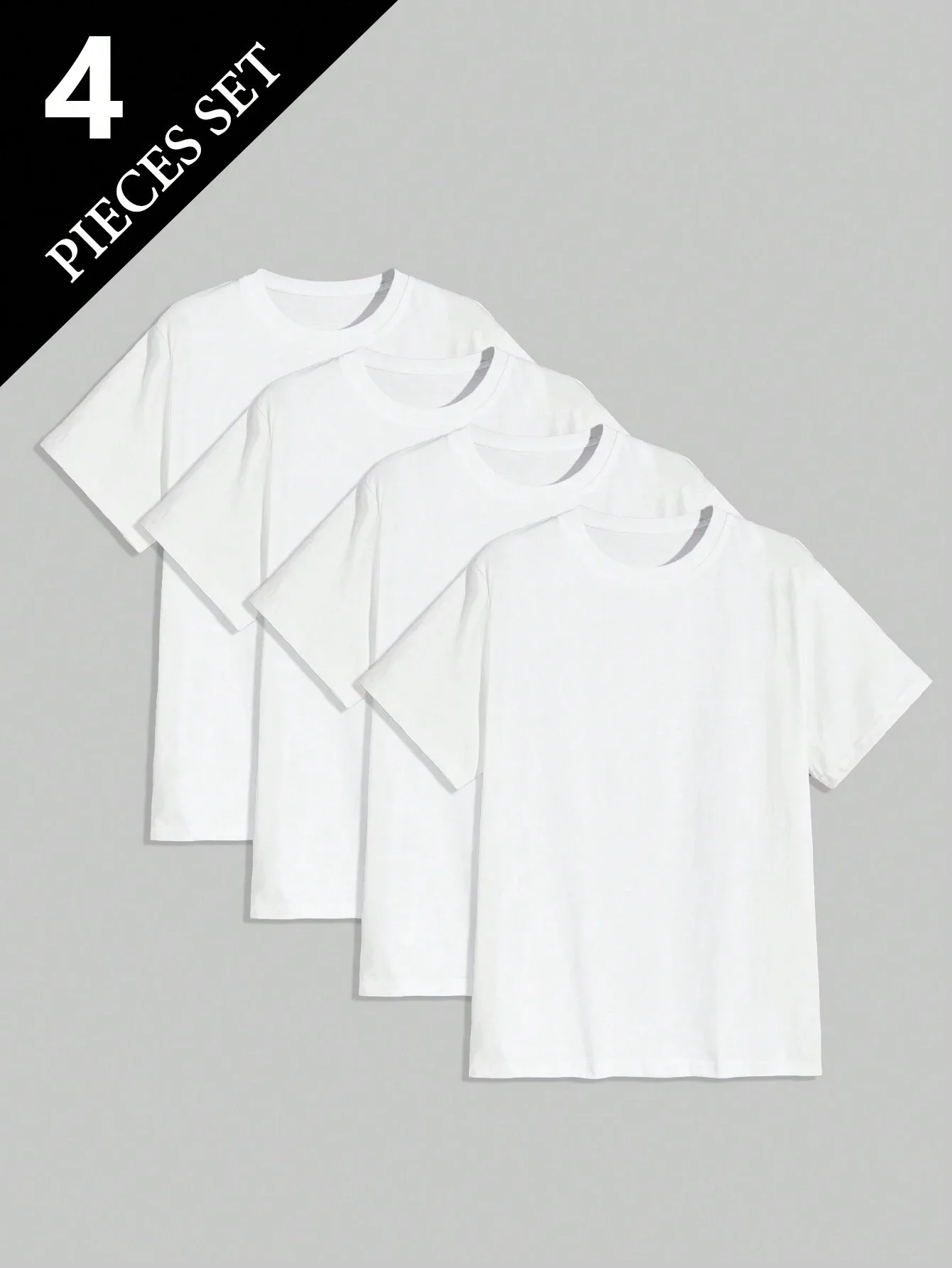 

Мужские базовые белые футболки с коротким рукавом, 4 штуки, повседневные, хлопковые