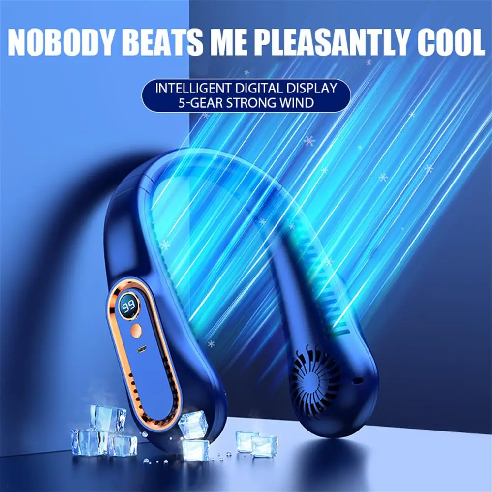 New Summer Portable Mini Hanging Neck Fan Bladeless Neckband Fan USB Rechargeable Electric Digital Display Power Air Cooler Fans