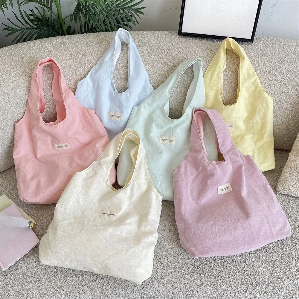 Korean Solid Color Tote Bag for Women Large Capacity Casual Shoulder Bag Fashion Handbag Shopping Purse Students School Bag