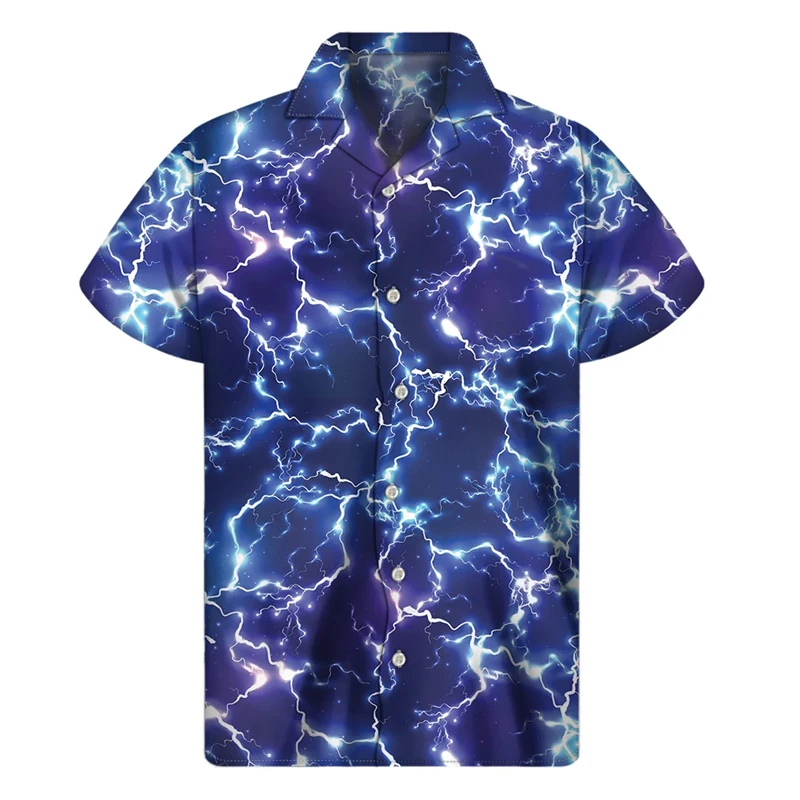 

Men's Hawaii Summer Lightning Casual Shirts Pirnt Travel Holiday Party Blouses y2k Tops Short Sleeve Summer Newest Camisa Lapel