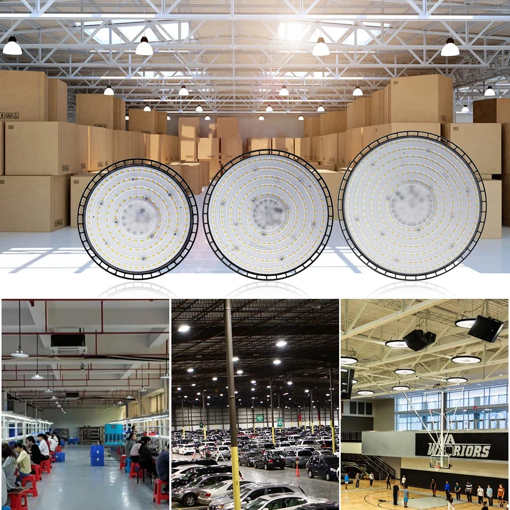 100W 150W 200W UFO High Bay Light 6500K Cool White IP65 Waterproof LED Industrial Lighting For Garage Gym Factory Warehouse