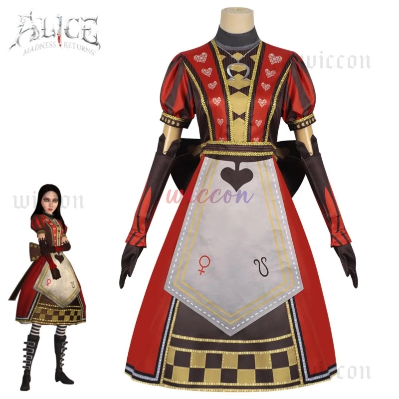 Mad Alice Cosplay Costume Poker Style Dress Alice Madness Returns The Royal Poker Outfit Cosplay Costume Custom Suit