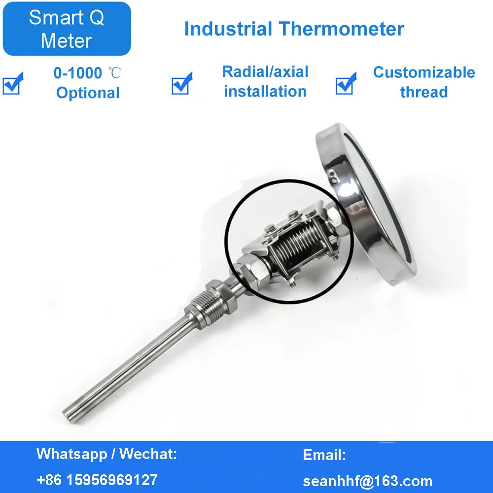 스테인리스 스틸 원격 바이메탈 온도계, pt100 출력, 4-20ma 로컬 디스플레이 온도계, 맞춤형 스레드 