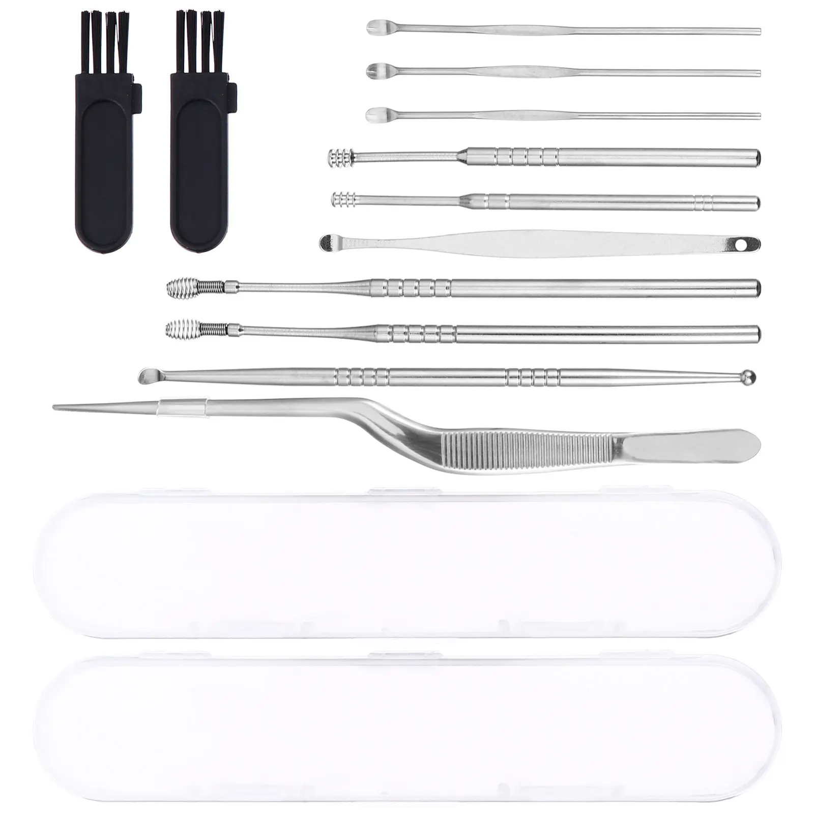 2Sets Stainless Steel Earwax Removing Tools Ear Cleaning Kit Durable Anti-Rust Professional Ear Scoops Practical Gift