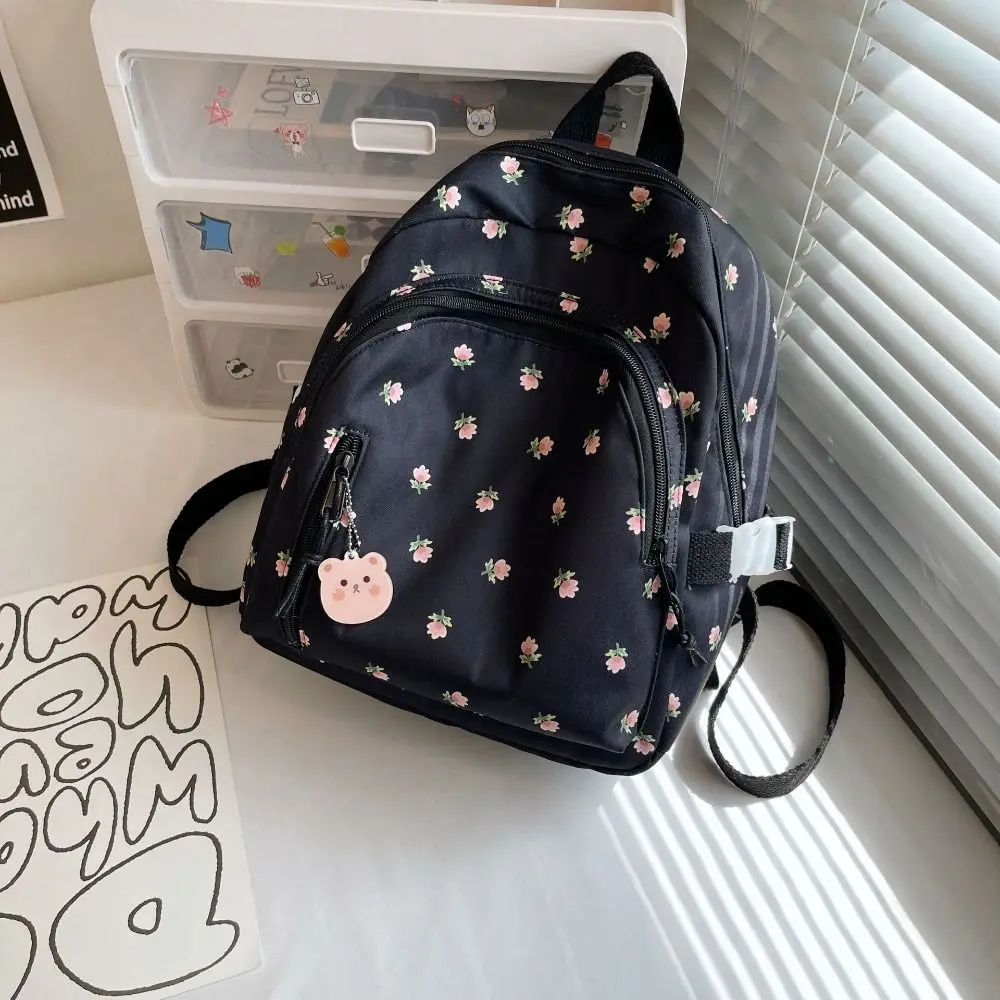 Flower Pattern School Backpack High Quality Large Capacity Canvas Schoolbag Adjustable Shoulder Strap Portable Travel Bag