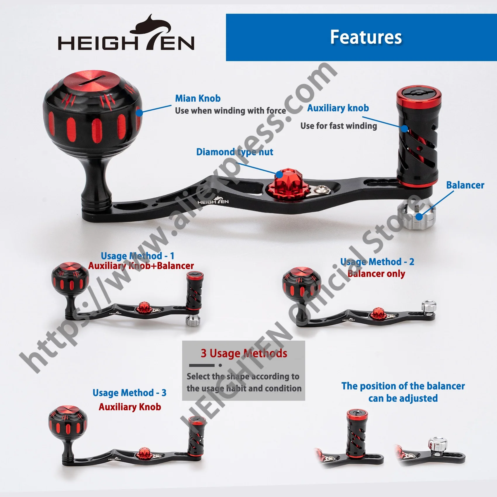 HEIGHTEN Baitcasting Reel Handle 70มม.สำหรับ Shimano Daiwa เหยื่อ Reel อุปกรณ์เสริม