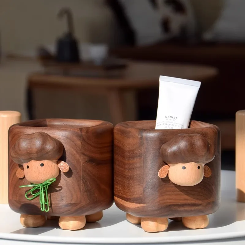 creative-black-walnut-wood-pen-holder-cute-little-lamb-wood-storage-box-office-desktop-decoration-birthday-gift