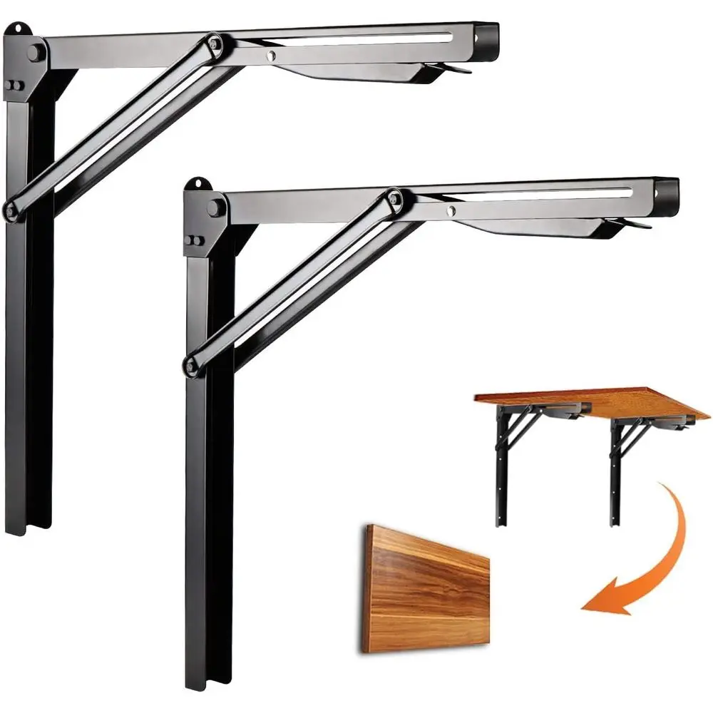 

24 Inch Black Heavy-Duty Adjustable Steel Wall Shelving Brackets, Collapsible, Max Load 550lb