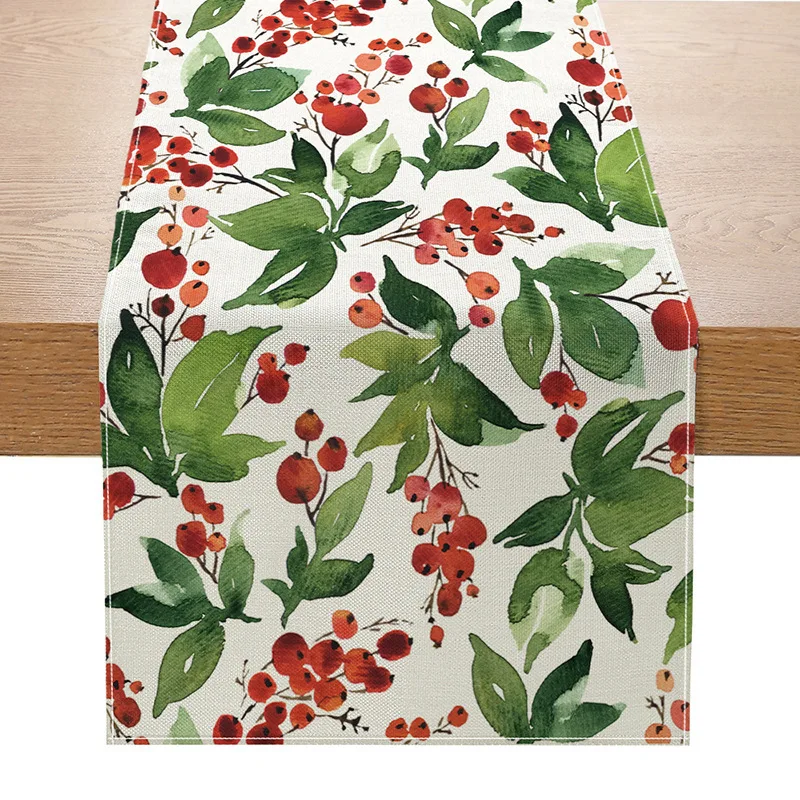 مفرش طاولة عيد الميلاد من VIKAMA، مفرش طاولة بملمس كتان، ديكور طاولة للعطلات، خاص لحفلات عيد الميلاد، مفرش طاولة عيد ميلاد سعيد