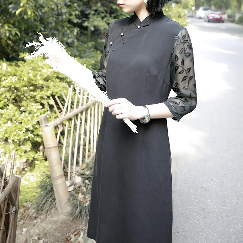 

Винтажная шелковая ткань сарига из двойного муслина с цветочным узором и пуговицами из нефрита, рукава три четверти