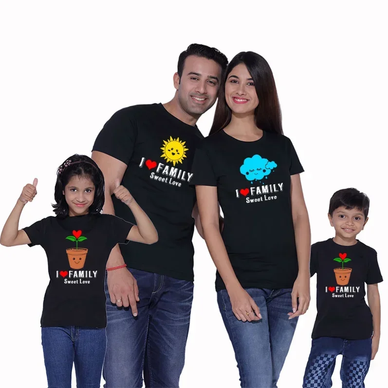 

I Love Family Sweet Love T Shirt Family Matching Outfits Mom and Dad and Children T-shirt