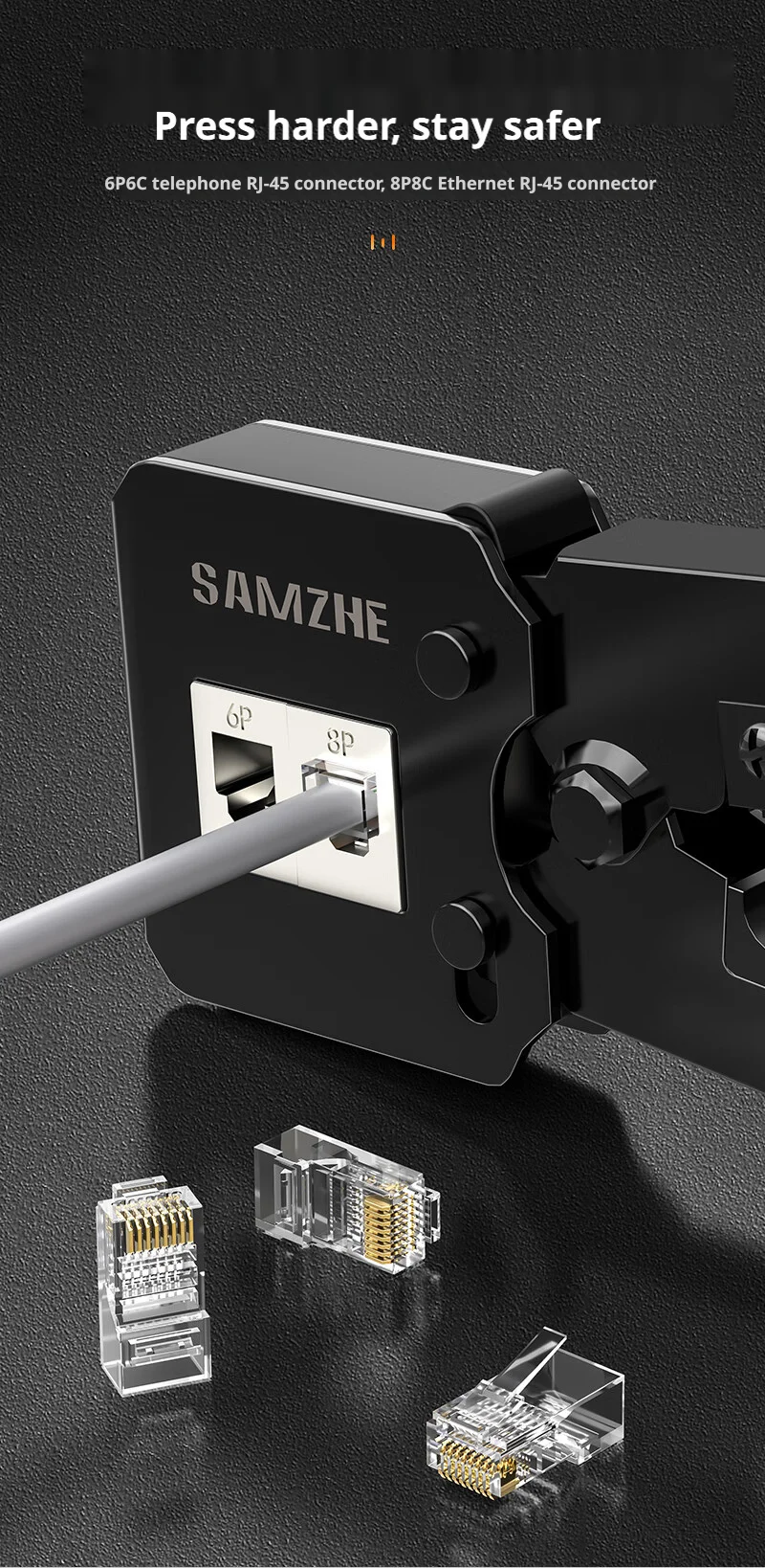 SAMZHE RJ45 Crimpzange Netzwerkwerkzeug RJ12 Cat5 Cat6 8P8C Kabelabisolierzange Presszange Multifunktions-Clip – Detail 10