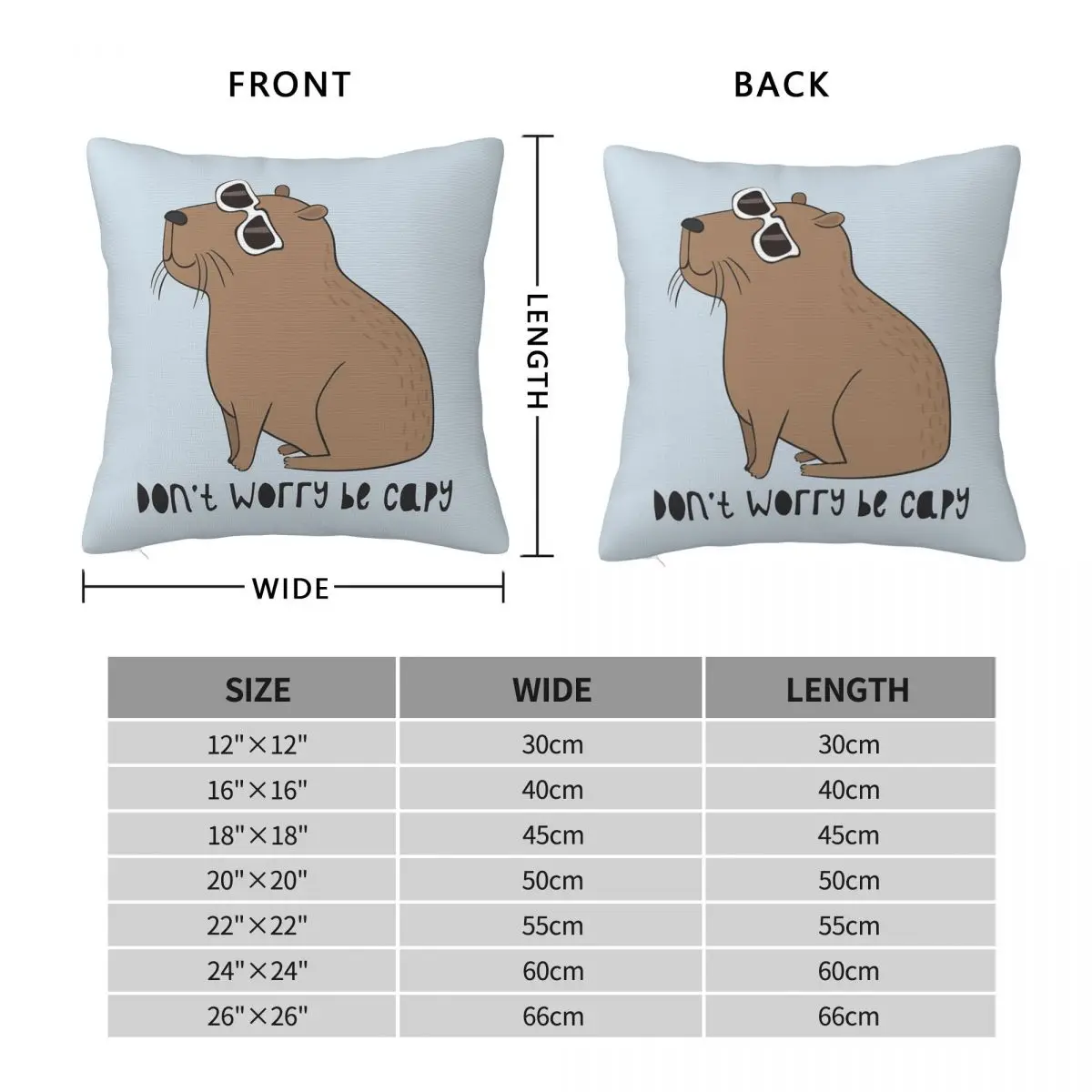 Don't Worry Capybara Square Pillowcase Polyester Linen Velvet Pattern Zip Decorative Pillow Case Room Cushion Cover 18