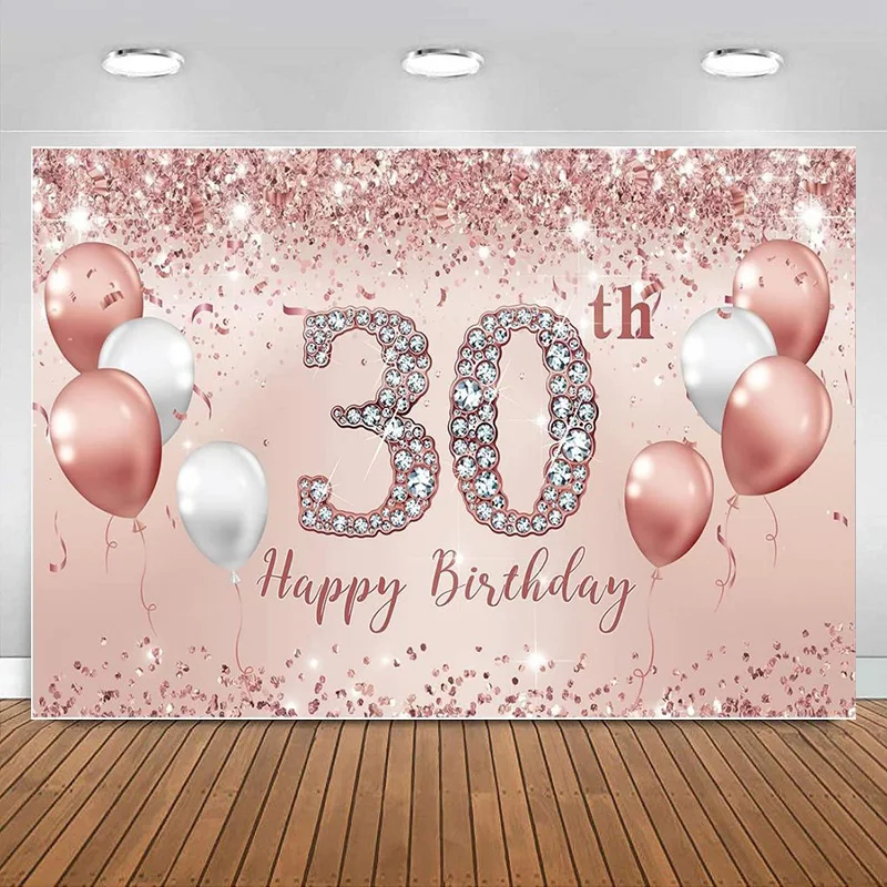 

Happy 30th Birthday Decorations Backdrop for Women men Rose Gold Banner Pink Party Supplies Decor Photography Background Banner