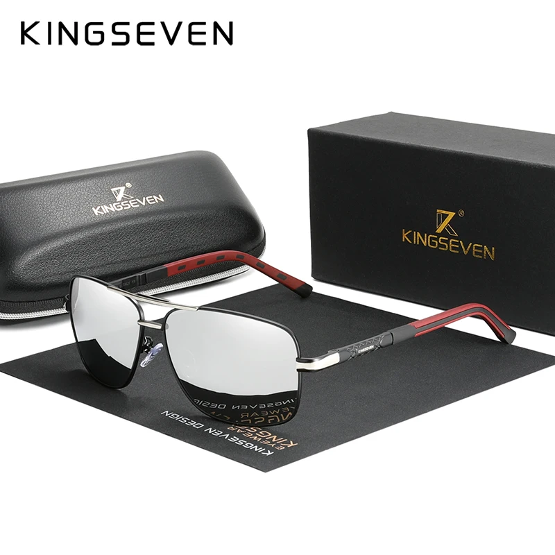 KINGSEVEN Aluminium Marke Polarisierte Sonnenbrille Männer Frauen Mode Rahmen Männlichen Spiegel Sonnenbrille Für Fahren Rot Design Tempel 7