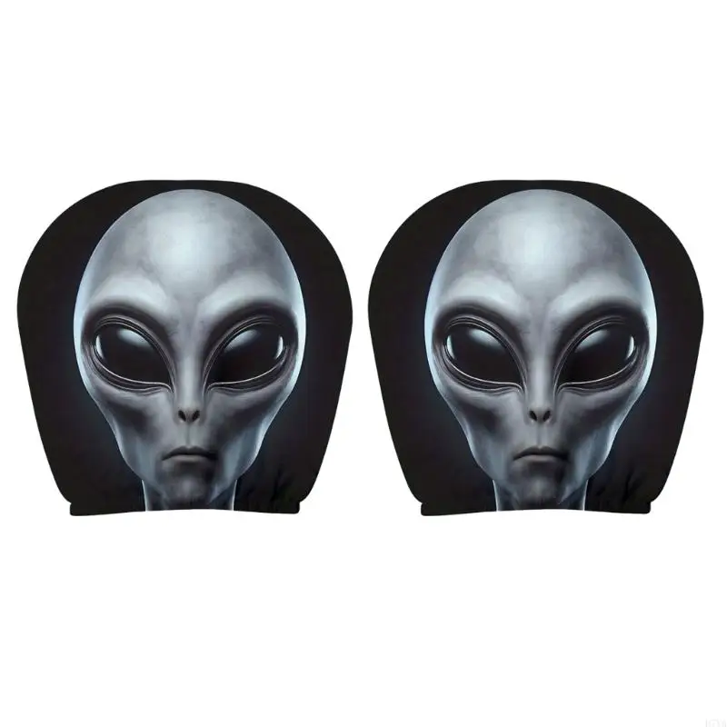 Humorous Headrest Protectors For Car Alien Face Theme Decors Polyester Fabric D7YA