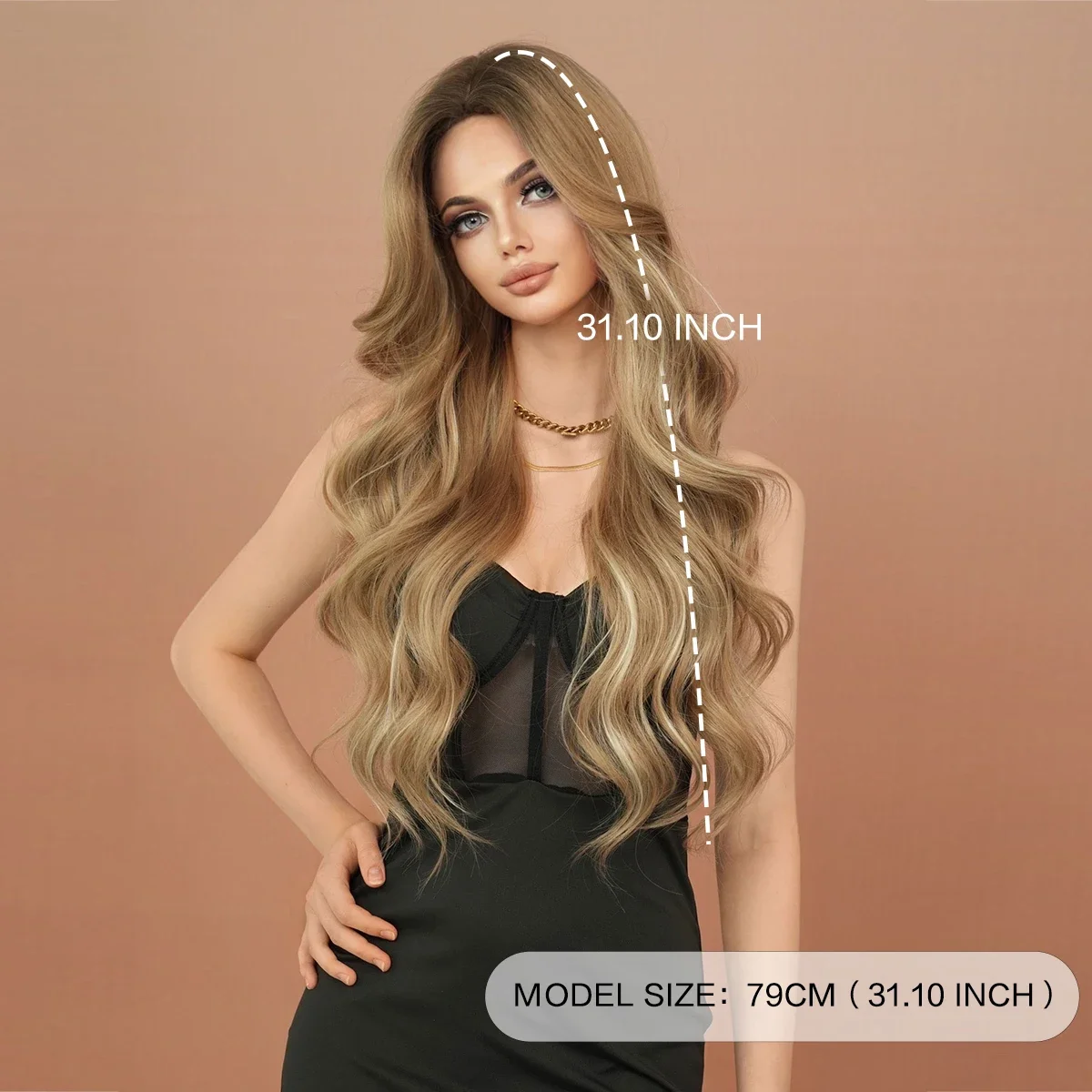 Picture 5: PARK YUN Long Curly Light Brown Wig for Women Daily Party Cosplay Highlight Blonde Synthetic Loose Body Curly Wigs with Bangs