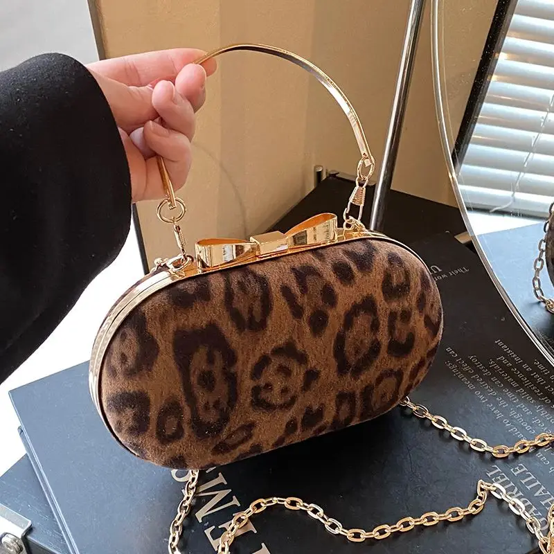 

2025 новая модная сумка на одно плечо с цепочкой, обеденная сумка, женские французские сумки через плечо, женская модная посылка с леопардовым принтом