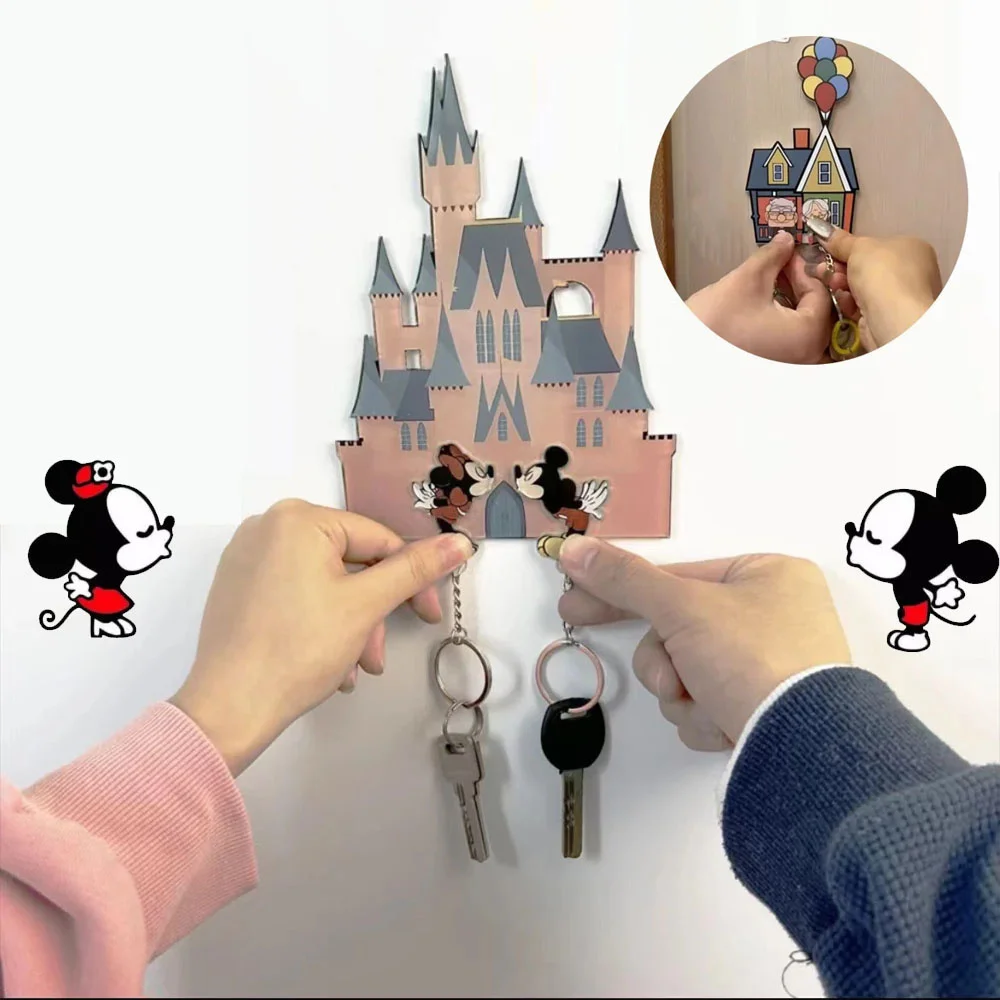 Disney Mickey Mouse Couple Keychain Holder Cartoon Acrylic Refrigerator Entry Door Decoration Pendant Key Loss Prevention Hanger