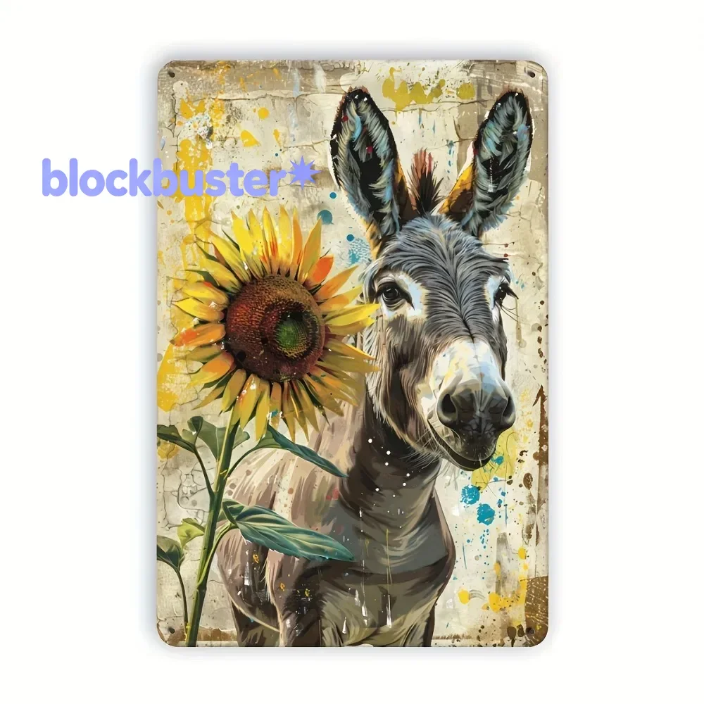 Letrero Metálico Vintage de Hierro con Diseño de Burro y Girasol, 8x12 Pulgadas, Decoración Rústica para Pared, Placa para Ho