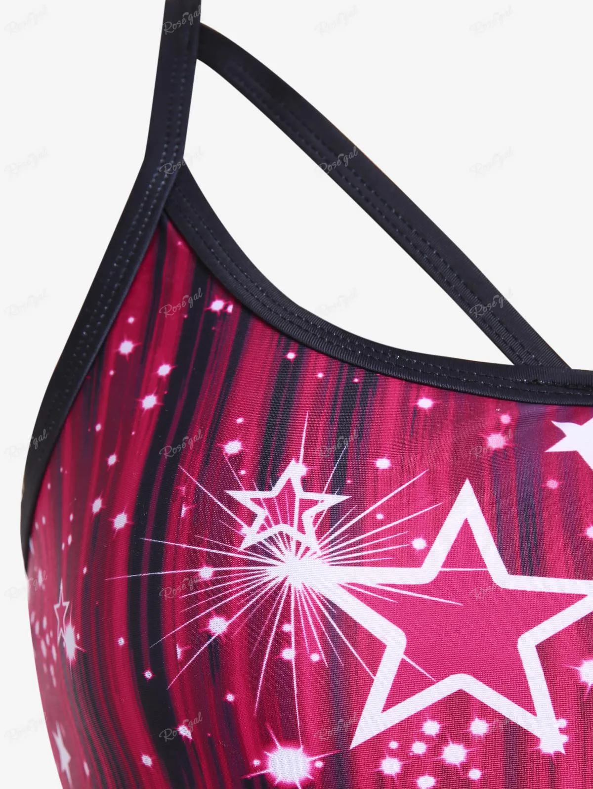 Rosegal Costume da bagno Tankini da donna taglie forti con stelle scintillanti 3D stampato con scollo all'americana e vita senza schienale