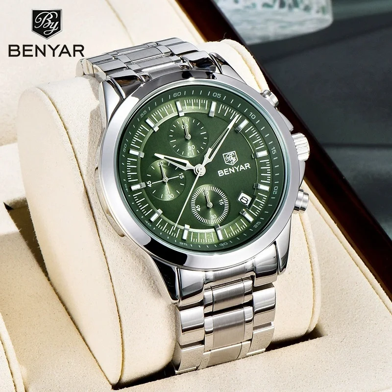 BENYAR 5210 nuevo reloj para hombre, reloj de cuarzo de marca de lujo para hombre, reloj deportivo, reloj de regalo para hombre, cronógrafo, luz nocturna resistente al agua hasta 50M
