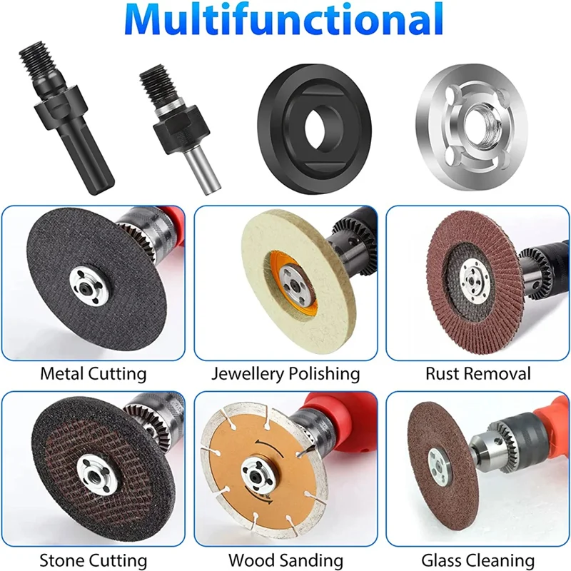 Drill Angle Grinder Adapter, 6Mm/10Mm Arbor Mandrel Adaptor with Flange Nut Parts Set and 2 Spanner Wrench