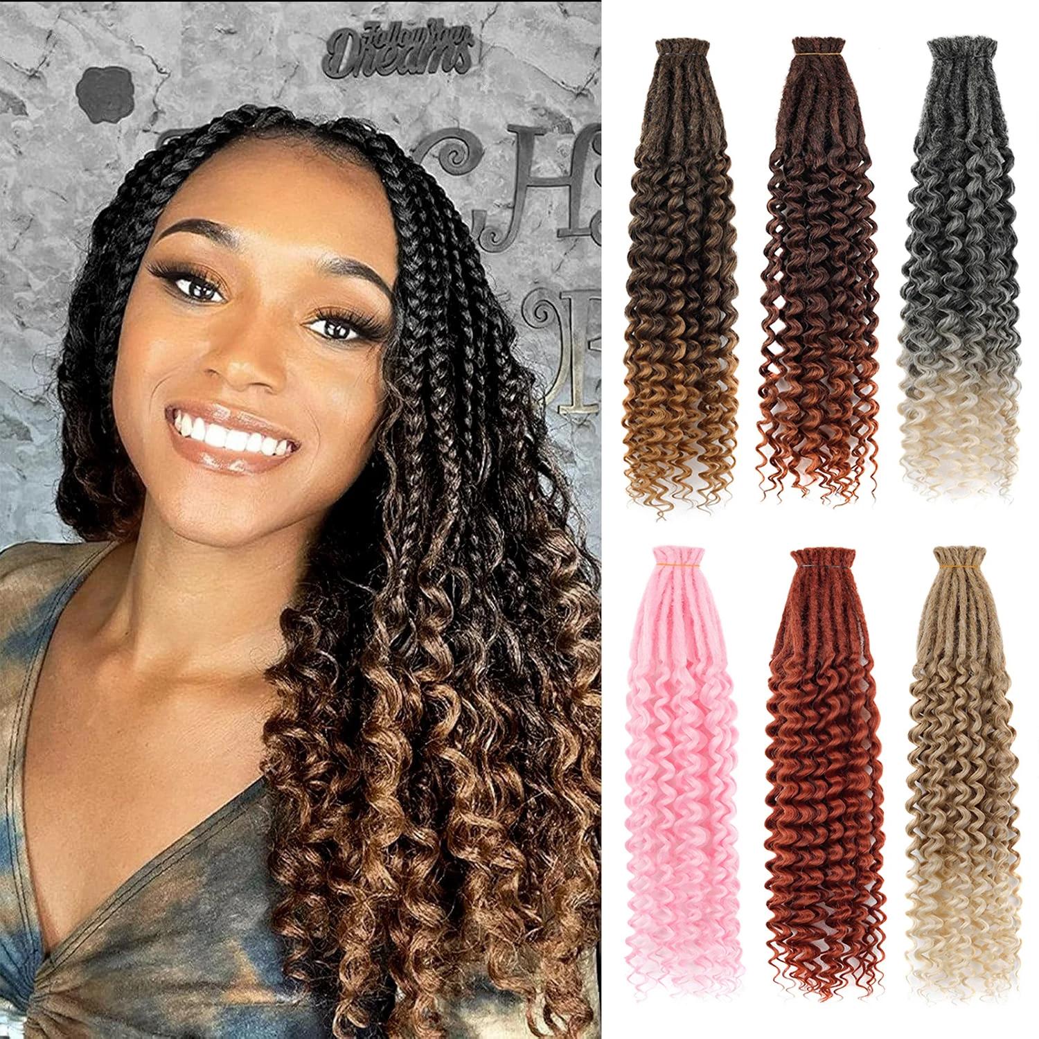 Afro Braiding Hair Extension Crochet Hair 24Inch Crochet Box Braids Straight To Curly Ends Hair Synthetic Black Braids For Women
