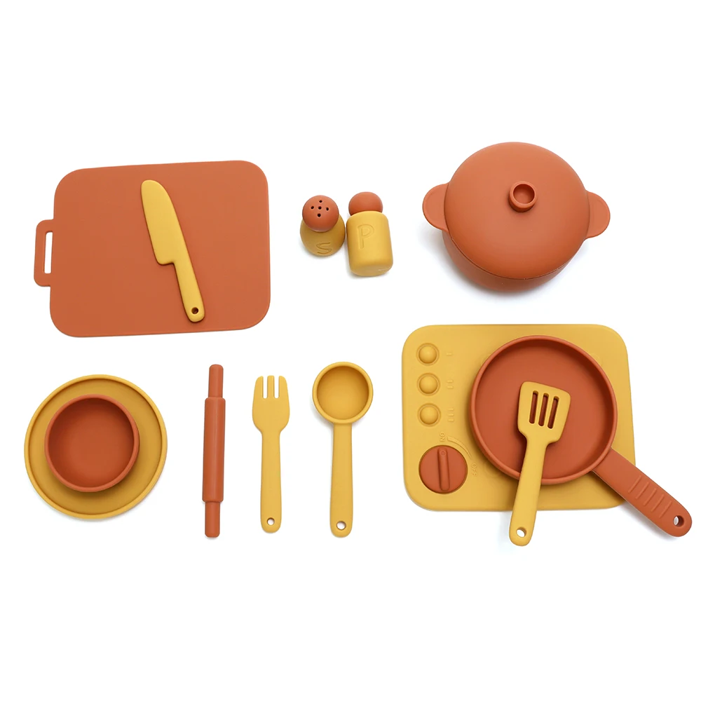 Set da 13 pezzi Set da gioco da cucina in silicone Giocattolo Fai finta di giocare con l'utensile da cucina Gioco Giocattoli educativi precoci per i più piccoli Regali per bambini