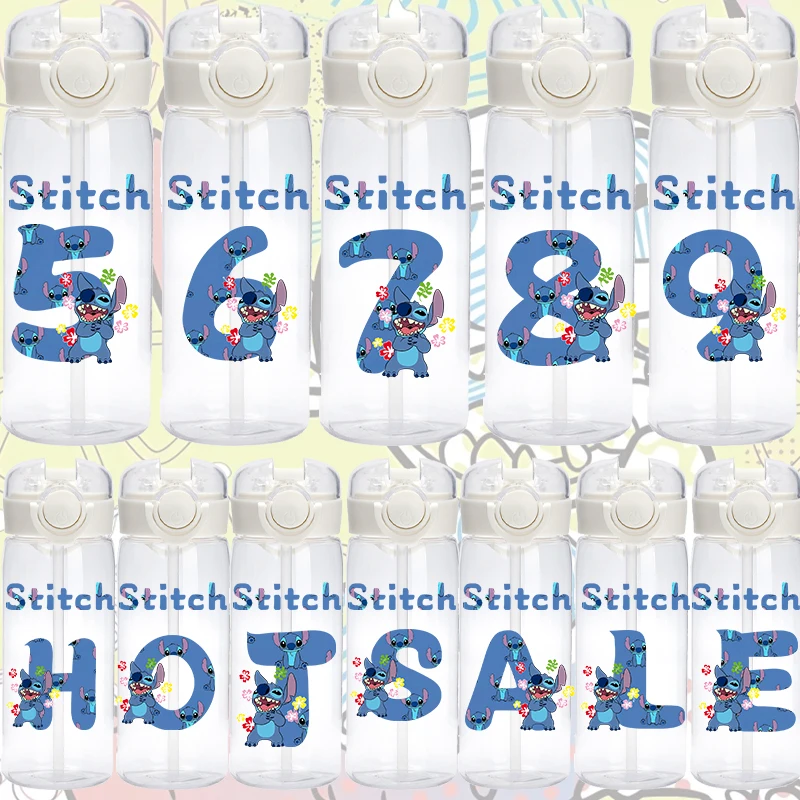 

400ml Anime Stitch Letter A-Z Printed Straw Water Bottle Kawaii Cartoon Portable Summer Drinking Sport Cup Outdoor Kettle Gifts