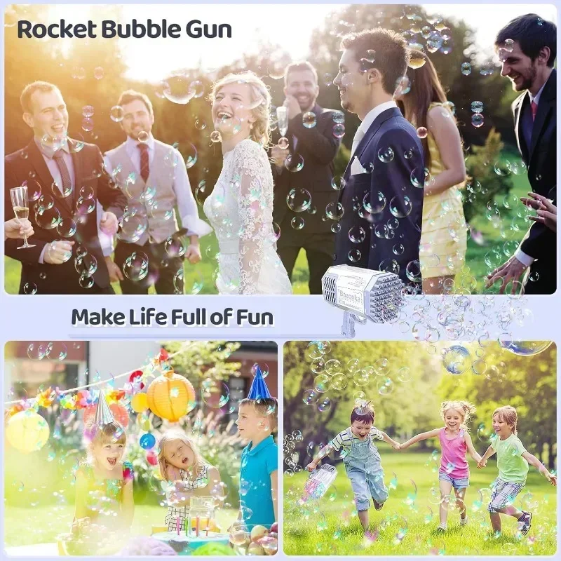 Bubble Gun Bazooka Bubbles Machine with Lights/Bubble Solution 69 Holes Bubbles Guns Kids Toys for Boys