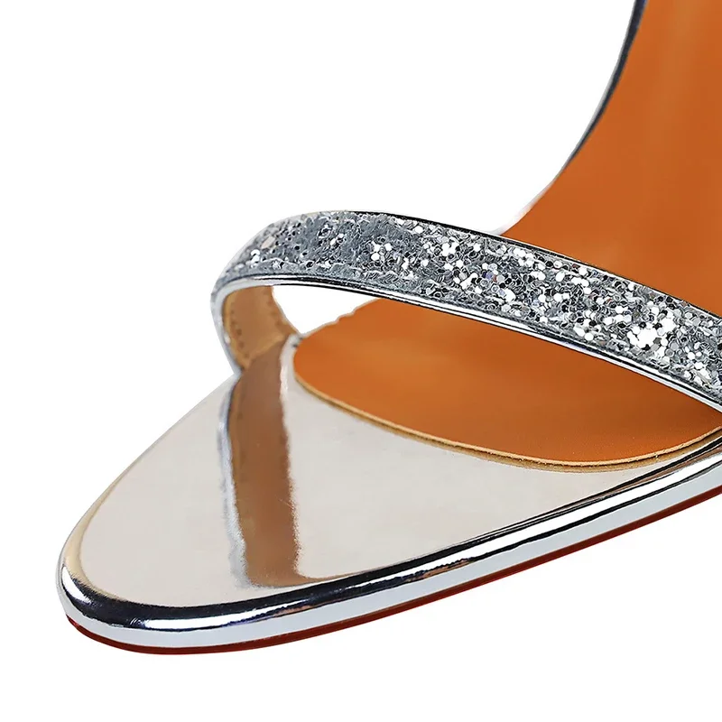 Women Summer Platform Sandals 10cm High Heels Silver Bling Sequins Ankle Strap Sandles Lady Wedding Bridal Sparkly Fetish Shoes