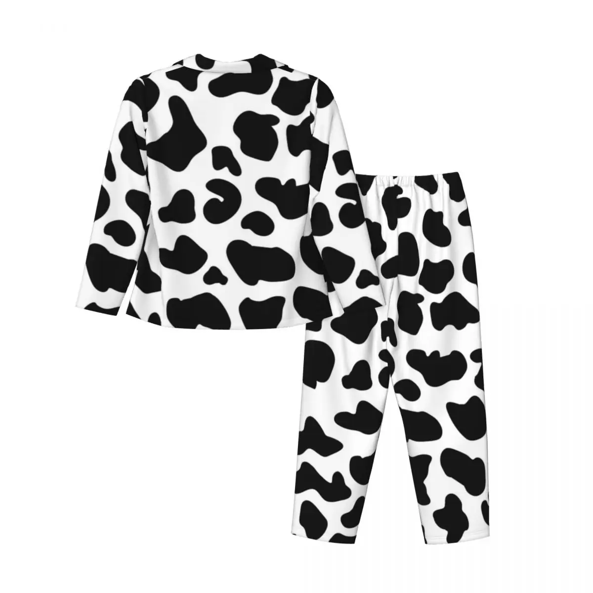 Cow Print Pajama Set Autumn Farm Animal Cute Home Sleepwear Women 2 Pieces Retro Oversized Pattern Nightwear Birthday Present