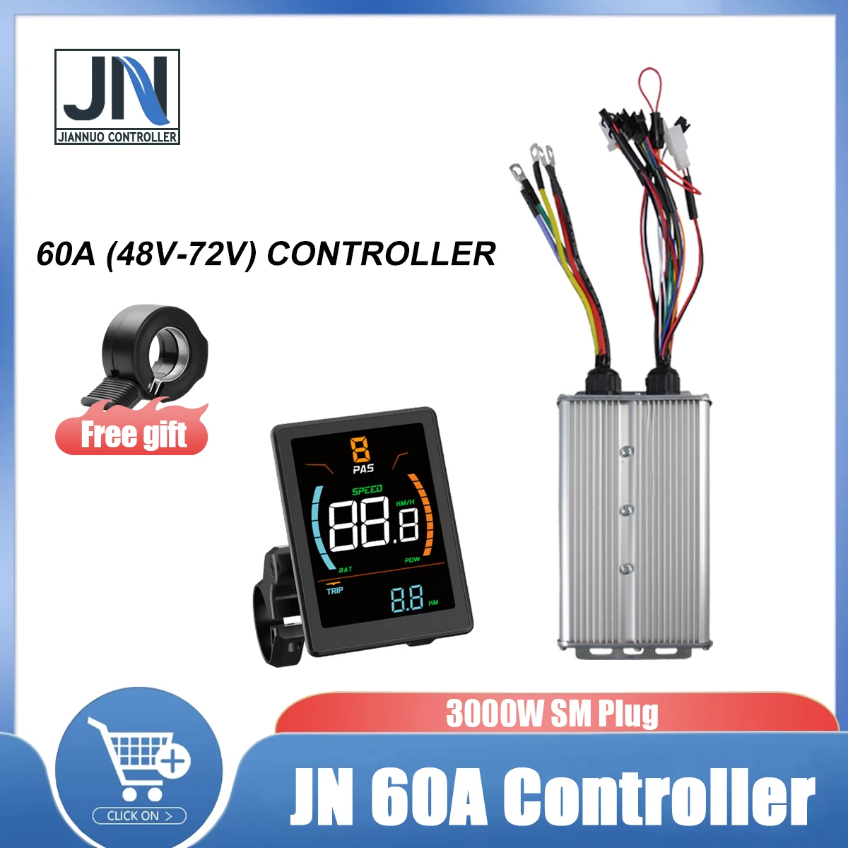 

Electric Bicycle JN Controller 1000W-3000W 60A Sinewave Dual Mode with Light Function S900 UKC1 for E-Bike Accessories