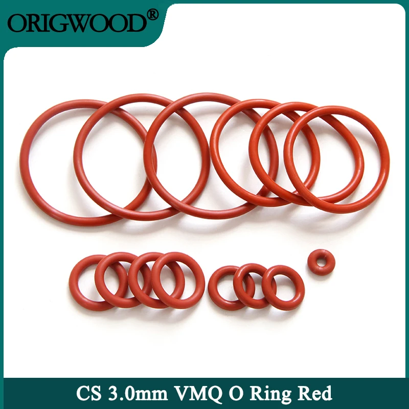 

10/50pcs VMQ O Ring Gasket CS 3mm OD 10 ~ 150mm Red Waterproof Washer Round O Shape Silicone Ring Food Grade