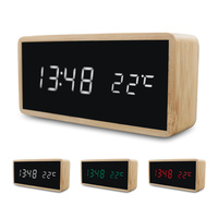 Smart Original Bamboo Wooden Alarm Clock LED Display With Mirror Temperature Digital Watch Desktop Digital Table Clock