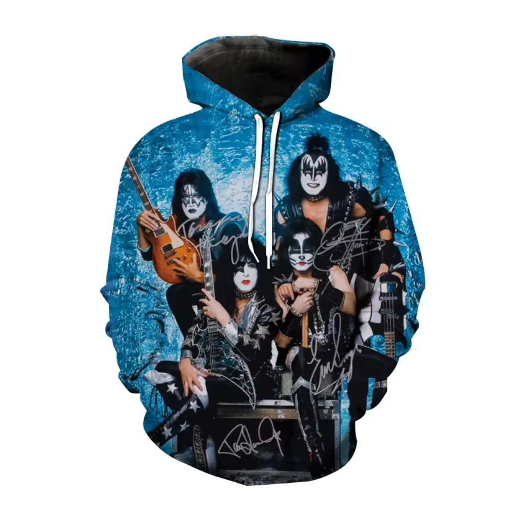 Sudadera con capucha con estampado 3D de Kiss Band para hombre, jersey de manga larga Harajuku de gran tamaño para exteriores, sudadera de Hip Hop, ropa Unisex