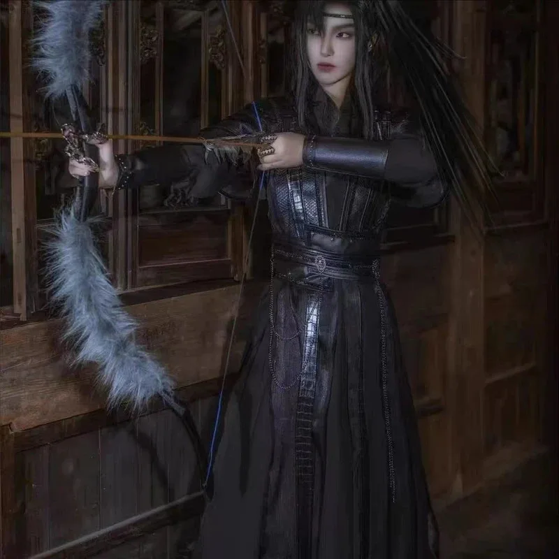 

DY2025Dark Black MORAN Cosplay Costume Men's Gothic Masquerade Crowley Hanfu Dress Set Niche Anime Halloween Clothes Mo Ran cost