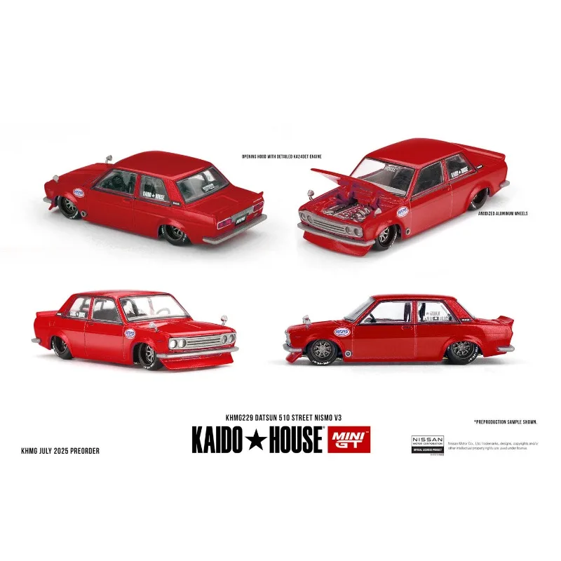 MINI GT&KAIDO HOUSE 1:64 Datsun 510 Nismo, an alloy cast model of the car, a boys' toy, an adult collection piece.