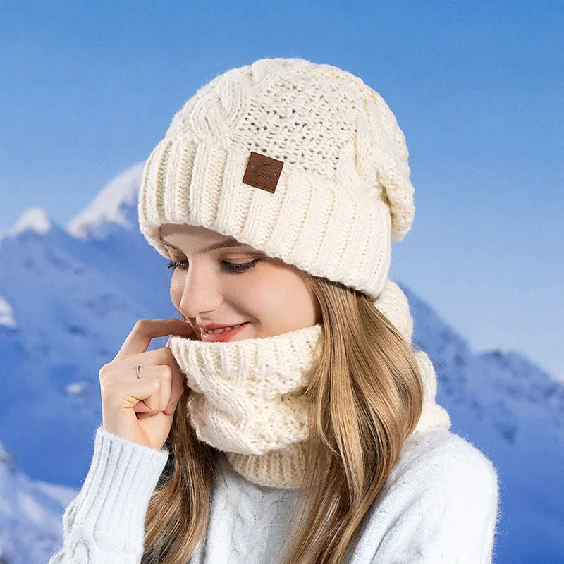 

Winter Knitted Hat Scarf Set For Women Thermal Fleece Beanie Neck Warm Snow Ski Caps Coldproof Outdoor Cycling Hiking Beanies