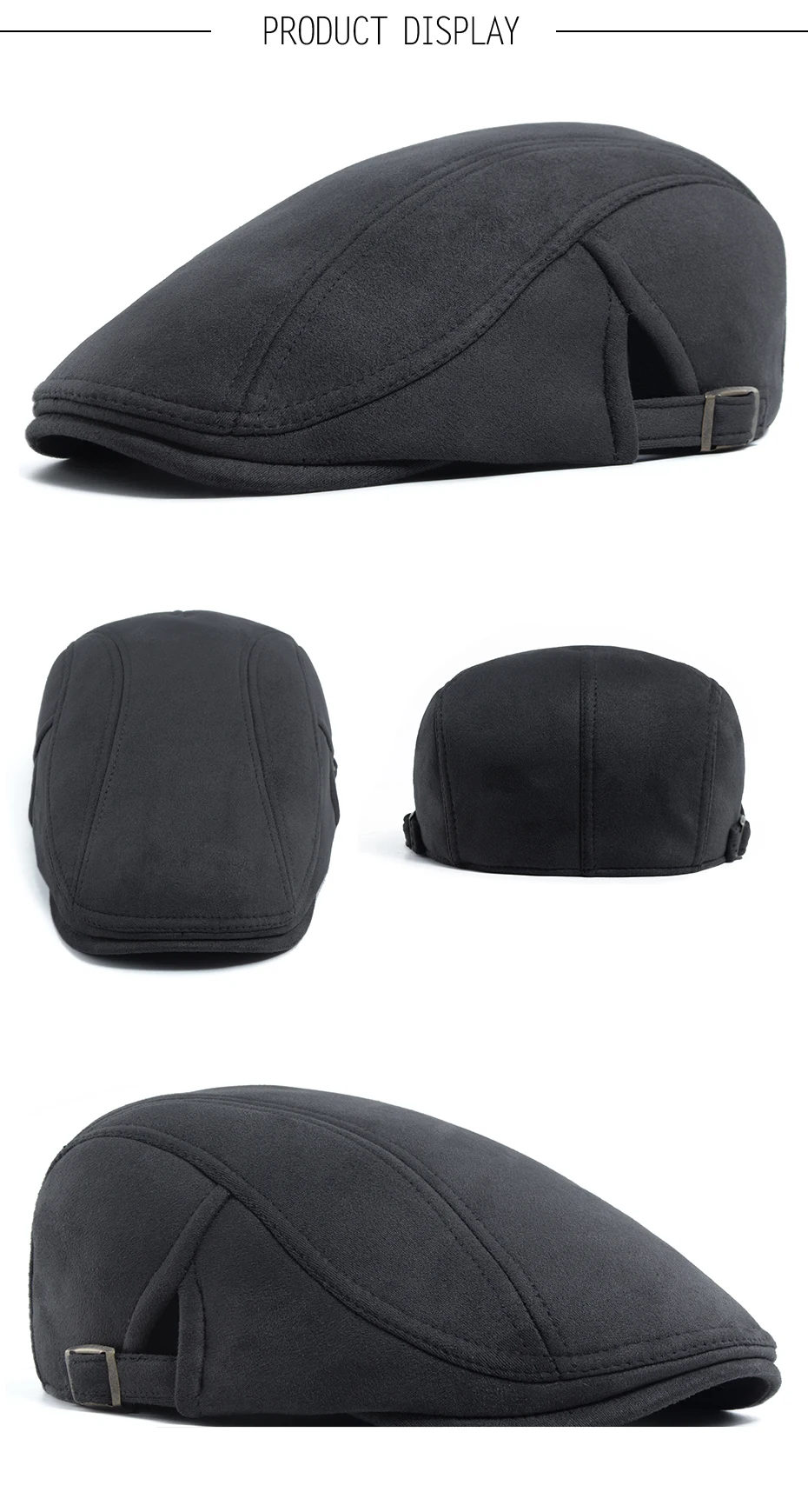 Herbst Winter Faux Wildleder Baskenmütze Mode Frauen Männer Retro Zeitungsjunge Mütze Casual Flache Visier Hut Berets Seite Schnalle Für Einstellbar Neue – Detail 4