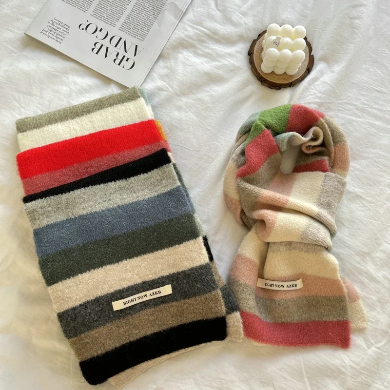 Sciarpa a righe multicolori moda inverno caldo piccolo scialle stretto donna sciarpe Casual moda adorabile per le donne