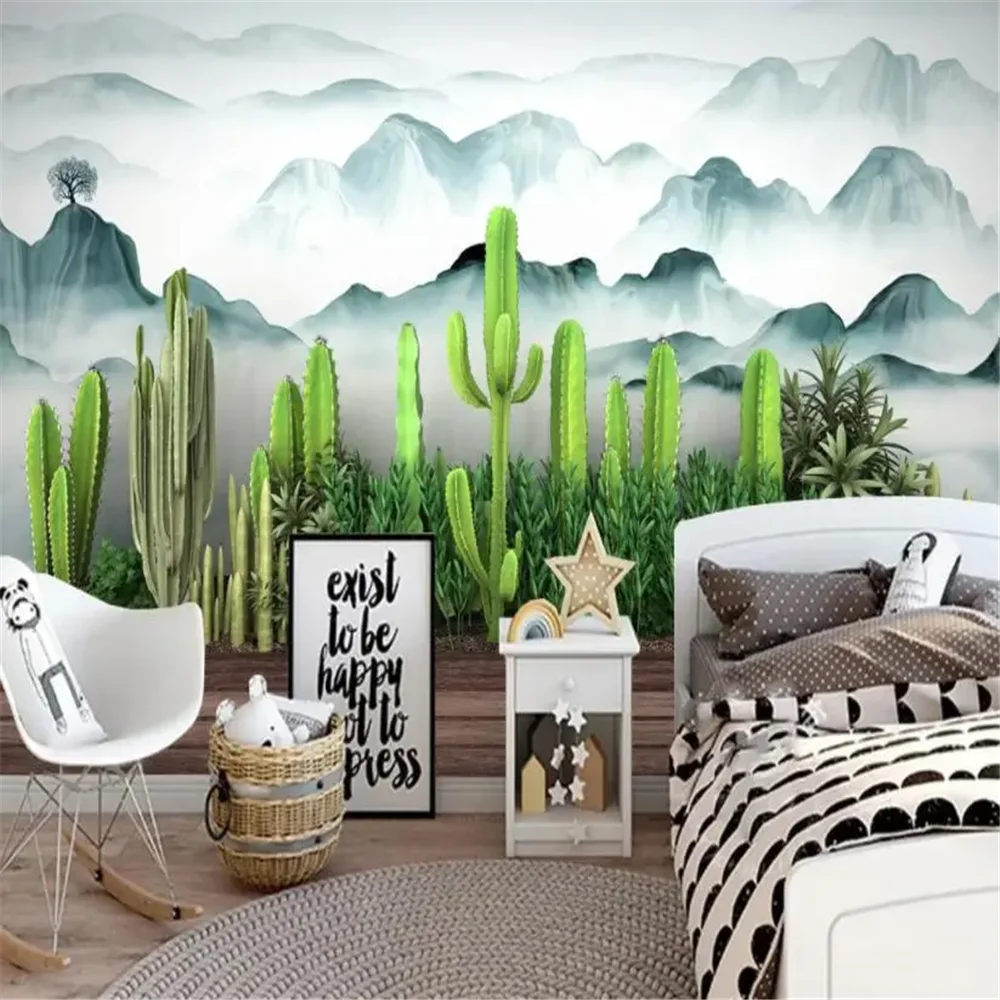 custom Photo mountain Wallpaper for living room decoration Bedroom Decor 3d Tropical plant cactus wall paper decoration mural