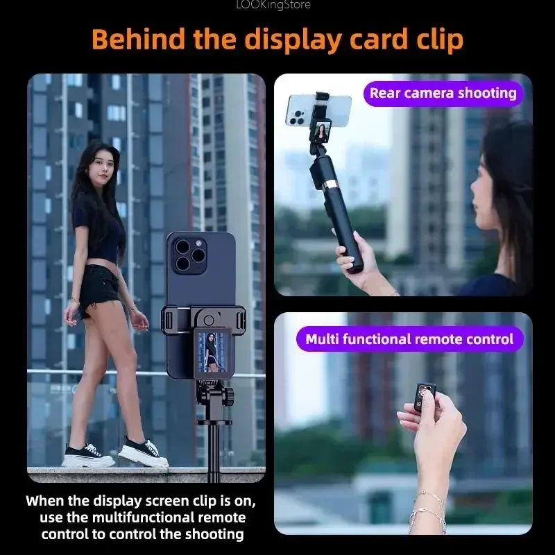 Selfie Stick Tripod Holder with Small Screen Projection Selfie Monitor Remote Control Retractable Tripod for Smartphone Selfie